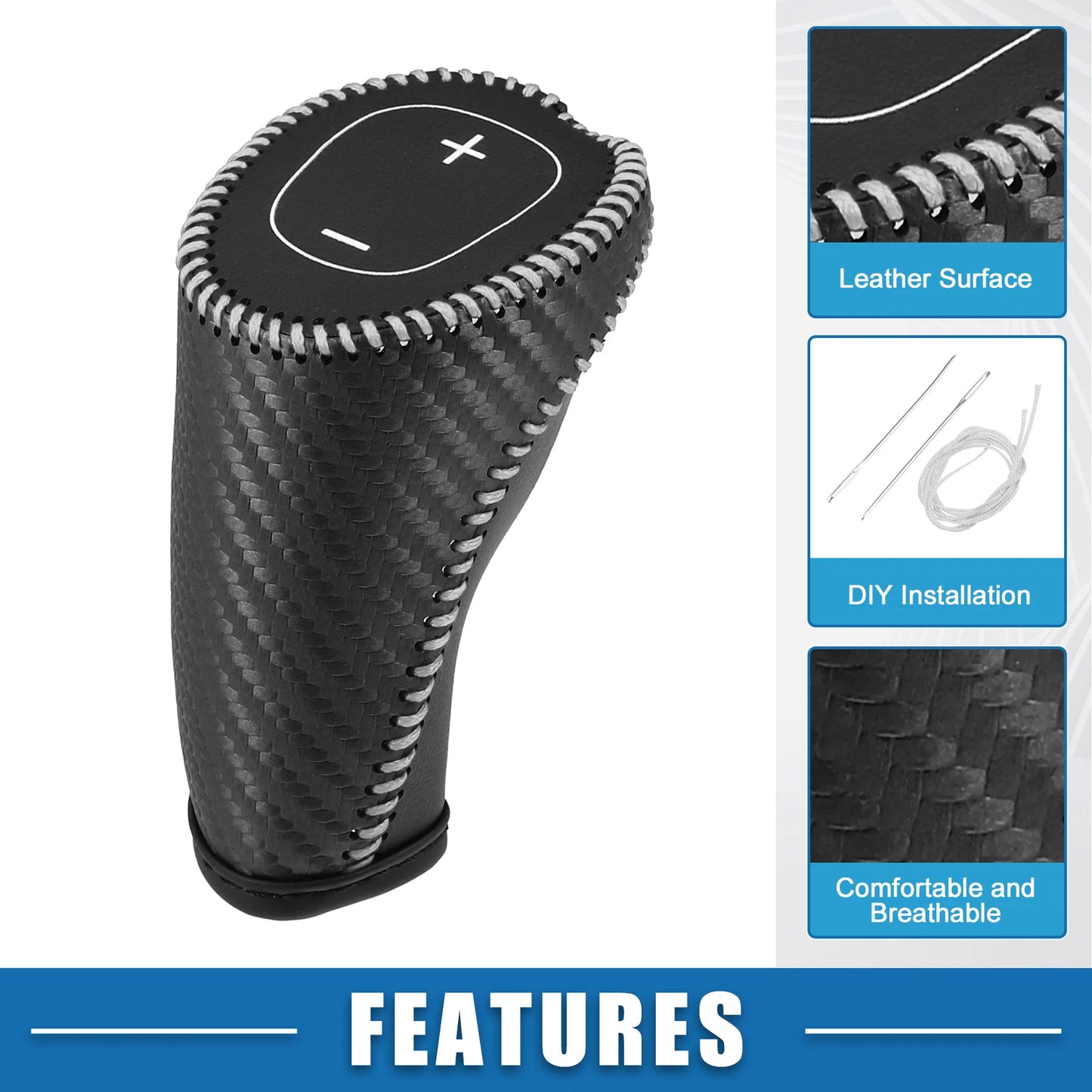 Gear Shifting Knob Cover Trim for Chevy Equinox Malibu Black Gray Stitches