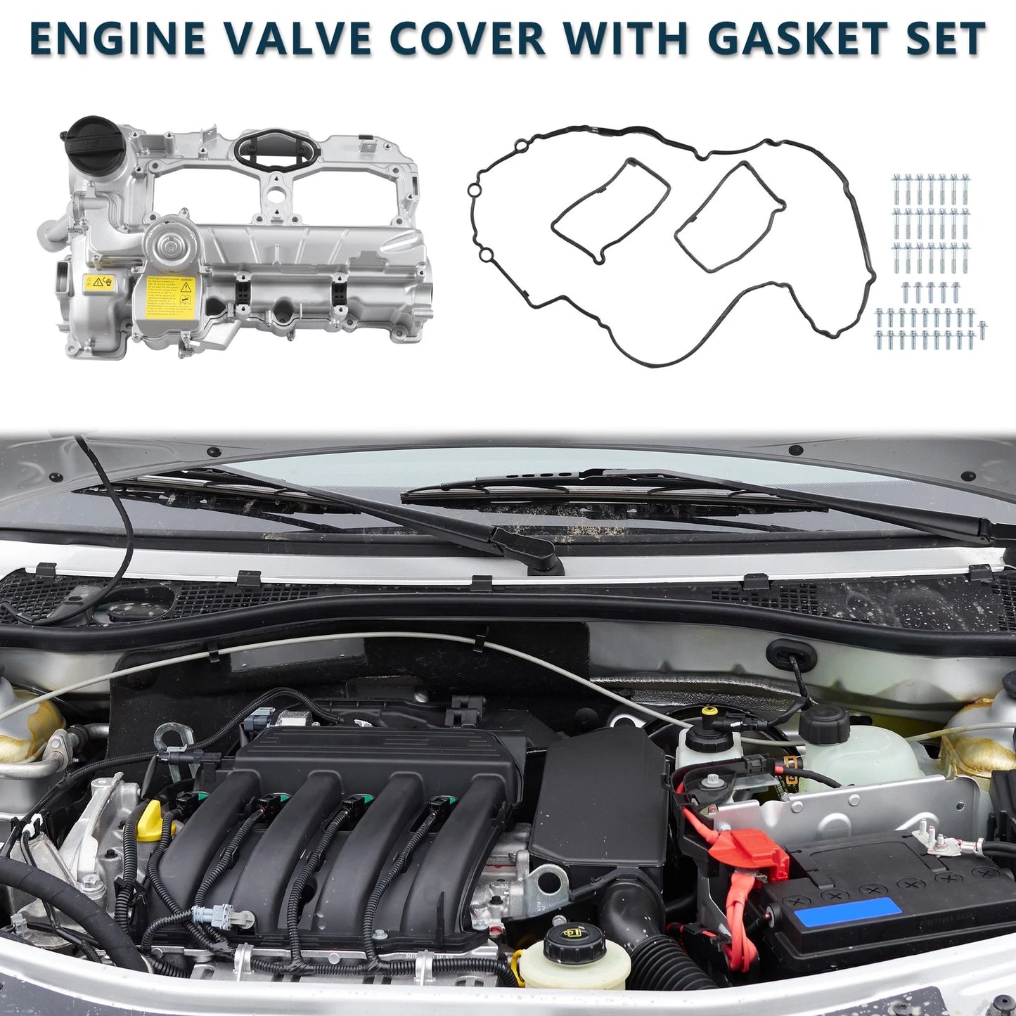 Engine Valve Cover with Gasket for BMW 528i (2012-2016) Silver Tone