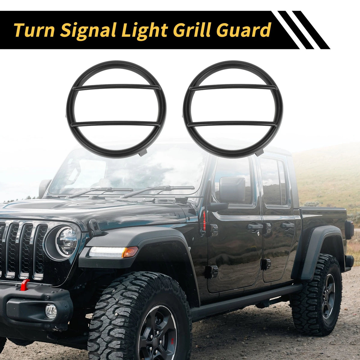 2 x Turn Signal Light Grill Guard Covers for Jeep Wrangler (2007-2017) Black