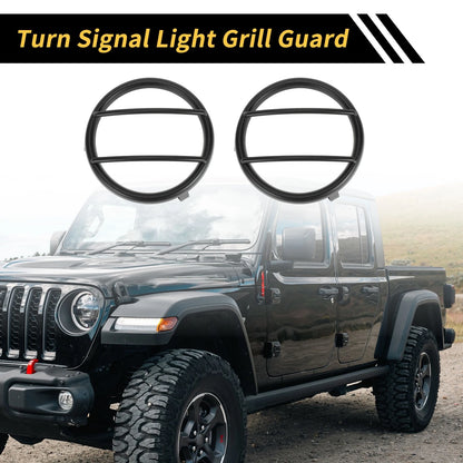 2 x Turn Signal Light Grill Guard Covers for Jeep Wrangler (2007-2017) Black