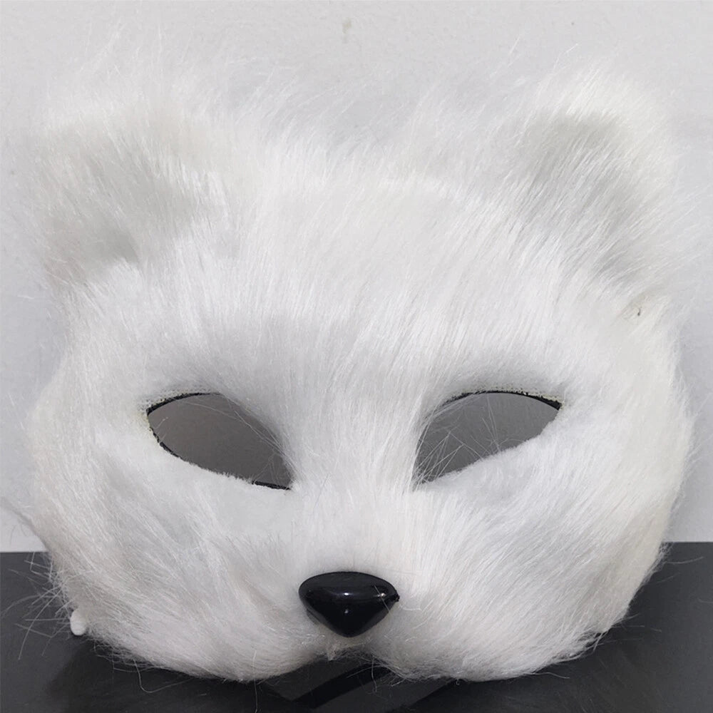 Plush Fox Mask for Halloween Costume Party, White