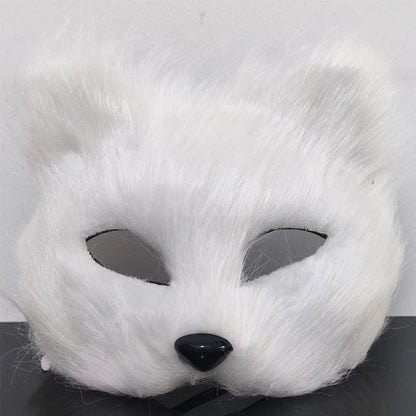 Plush Fox Mask for Halloween Costume Party, White