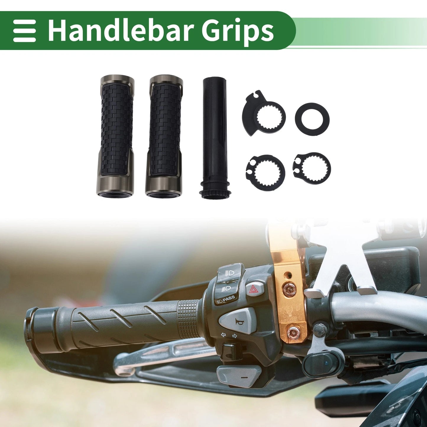 7/8" 22mm Hand Grips Titanium Tone Square for Motorcycle