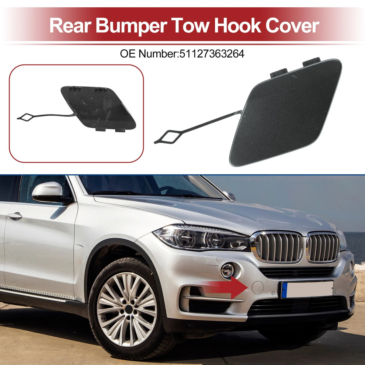 Rear Bumper Tow Hook Cover for BMW 428i (2014-2016) - Grey 1 x Cover