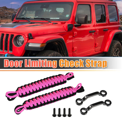Car Door Limiting Straps Set for Jeep Wrangler JK JL (2018-2023) Black Pink