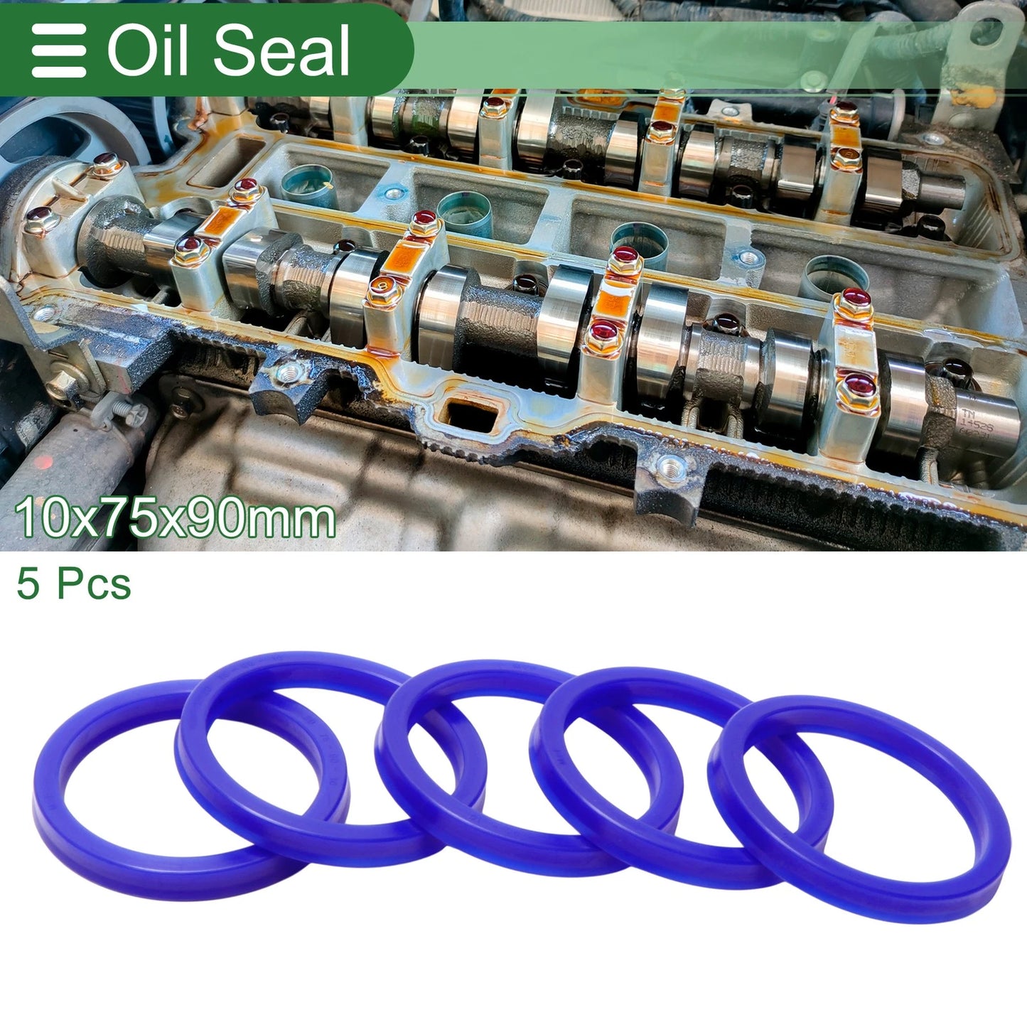Oil Seal Seal Ring Rotary Shaft Seal TPU 75x90x10mm Blue 5 Pcs