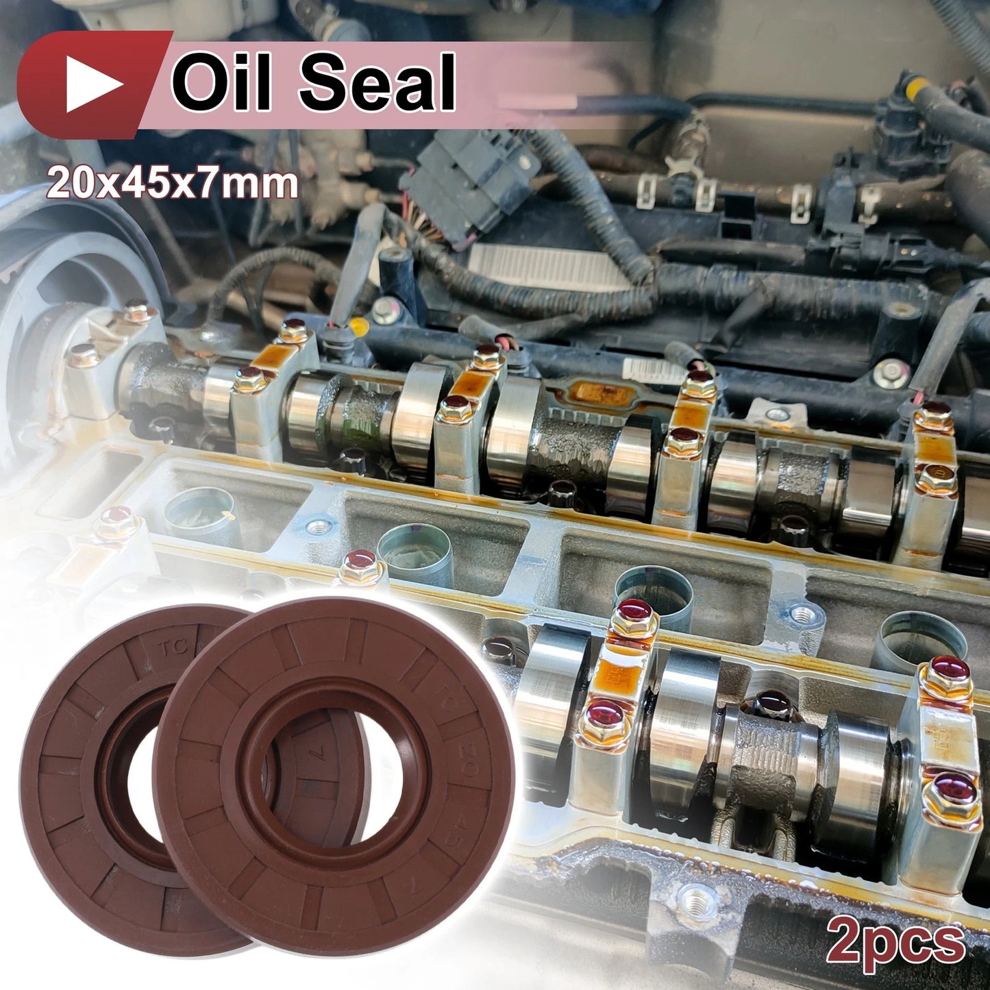 2 x Oil Seal Rotary Shaft Seal FKM Rubber 20x45x7mm Brown