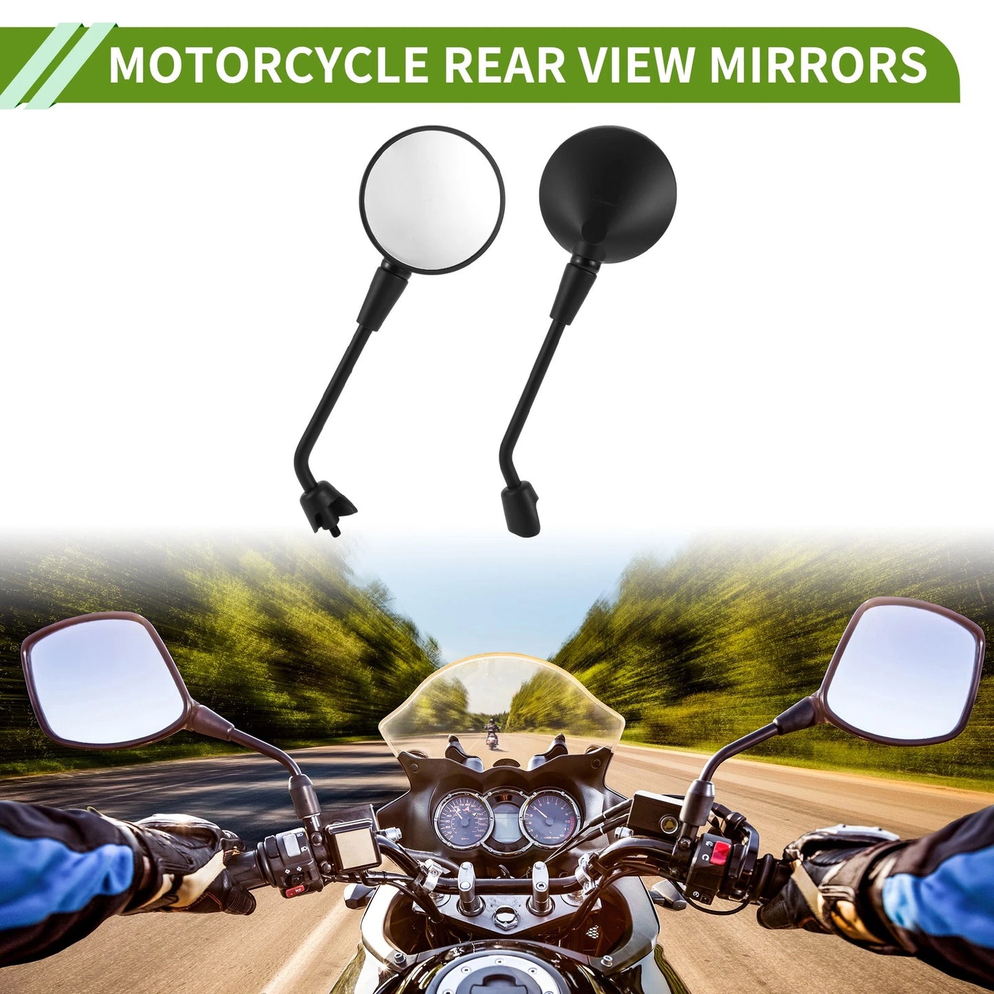 Rear View Mirrors M8 for Motorcycle Round Handlebar Mirrors Black Iron Plastic