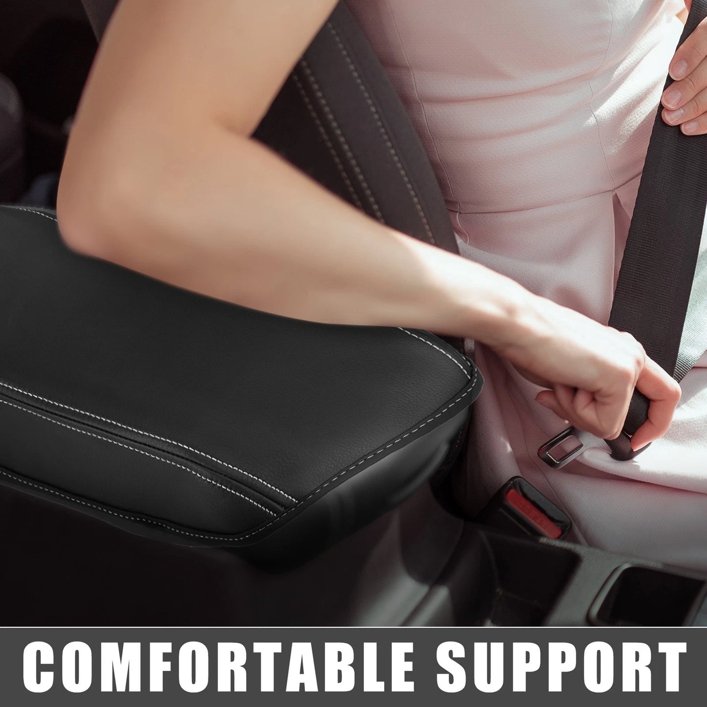 Center Console Pad for Ford Bronco Sport 2020-2023 Black White Stitches