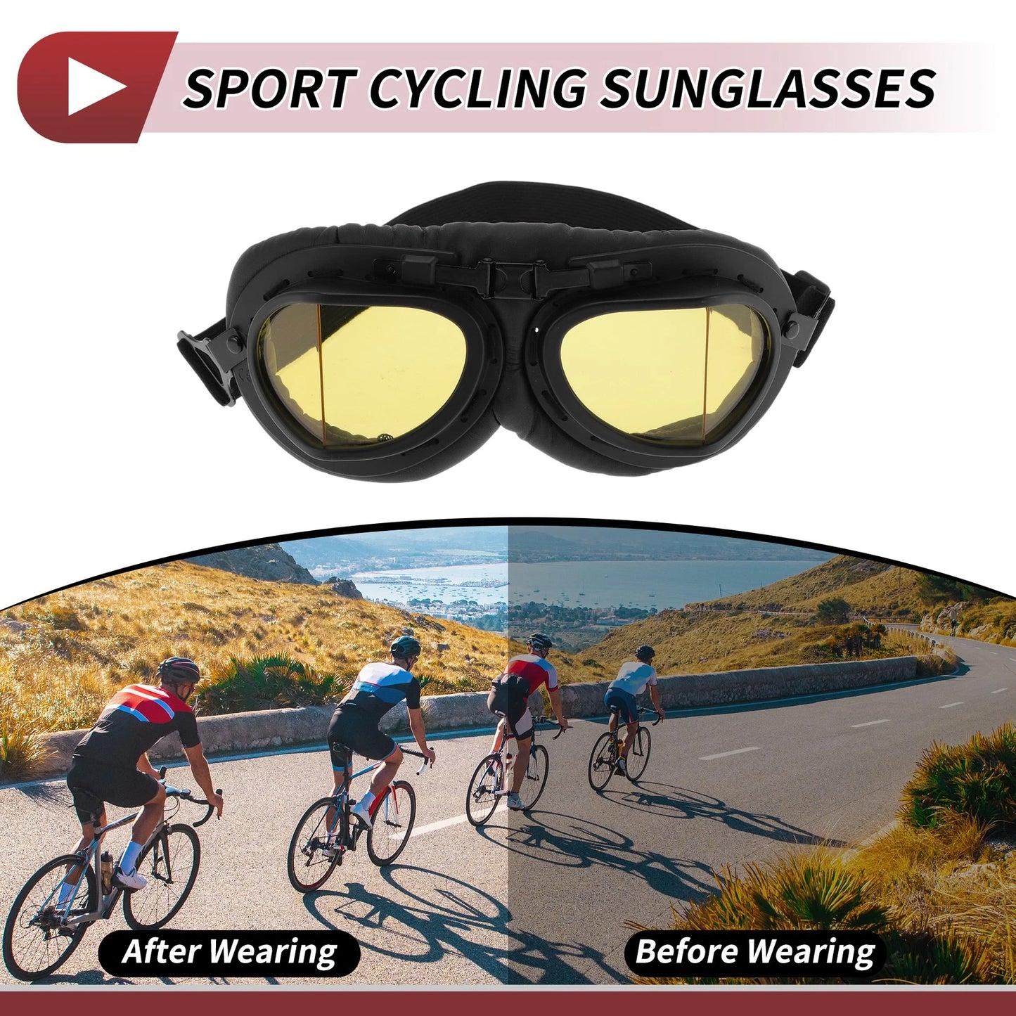 Riding Goggles Yellow Lens Black Frame PC for Motorcycle