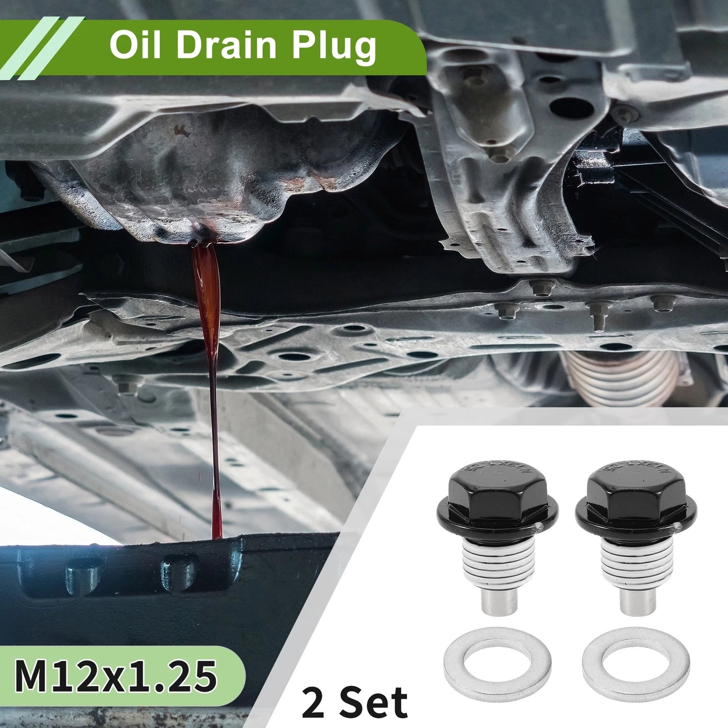 2 x M12x1.25 Aluminum Oil Drain Plug with Gasket for Car Motorcycle