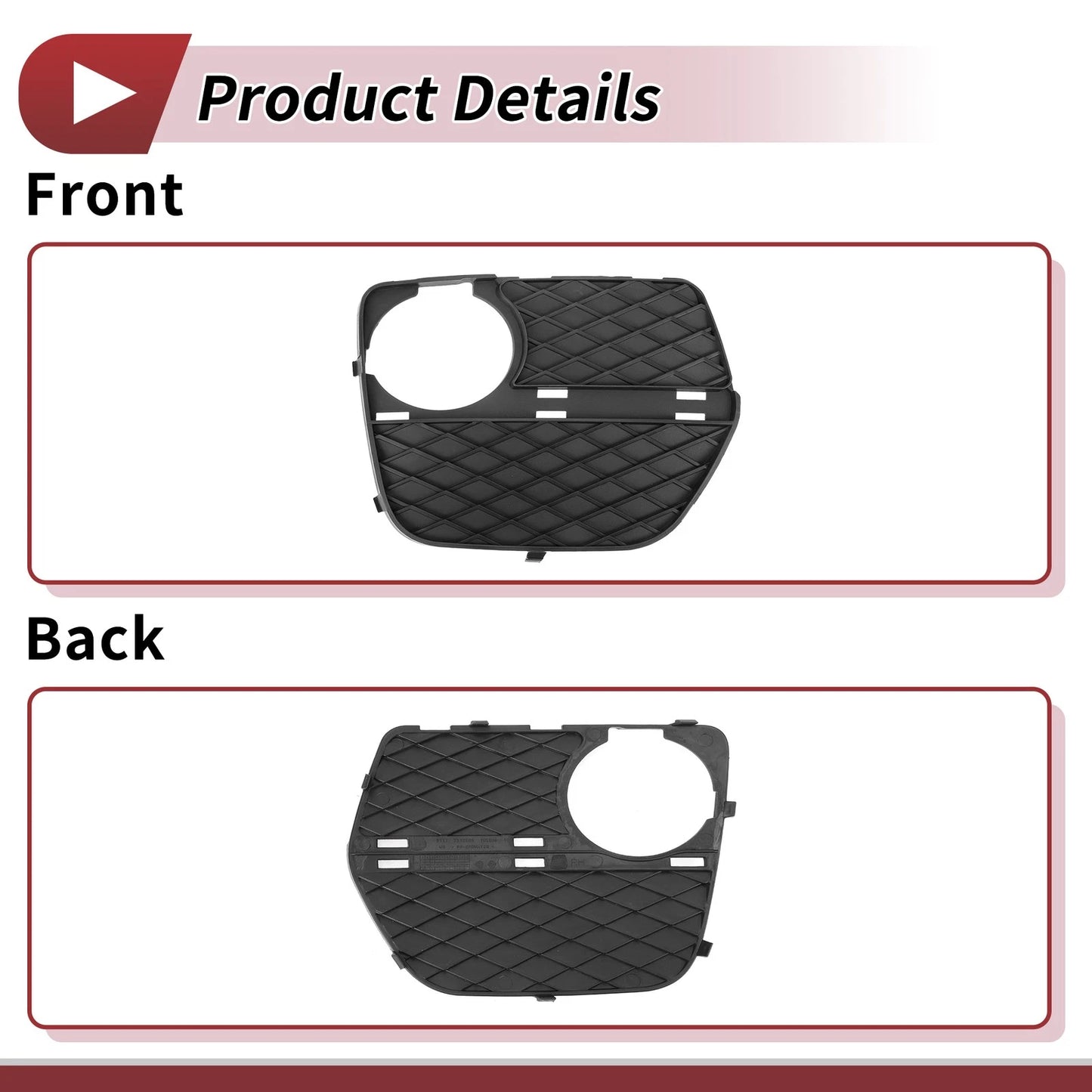 1 x Car Front Right Fog Light Grill for BMW X6 (2012-2014) Black
