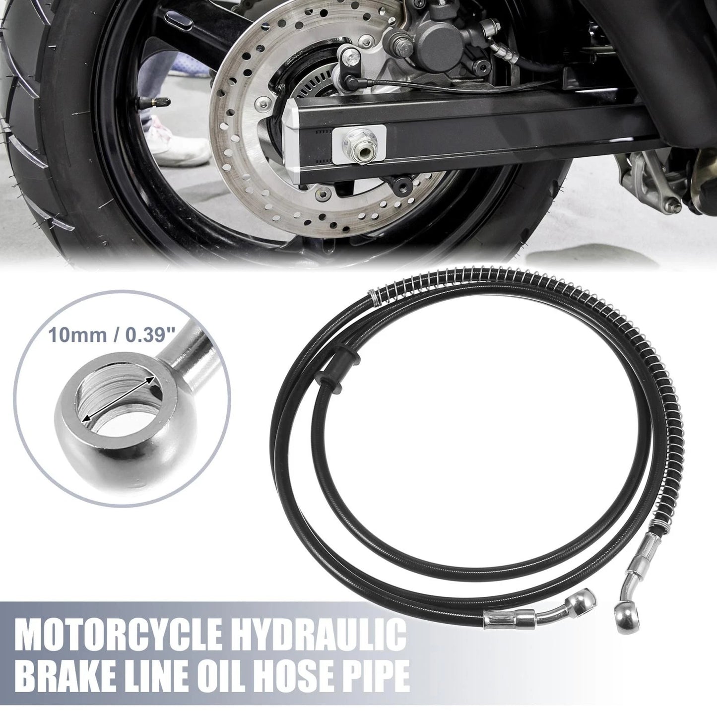 Hydraulic Brake Line 70.87" 10mm Oil Hose Pipe Stainless Steel for Motorcycle