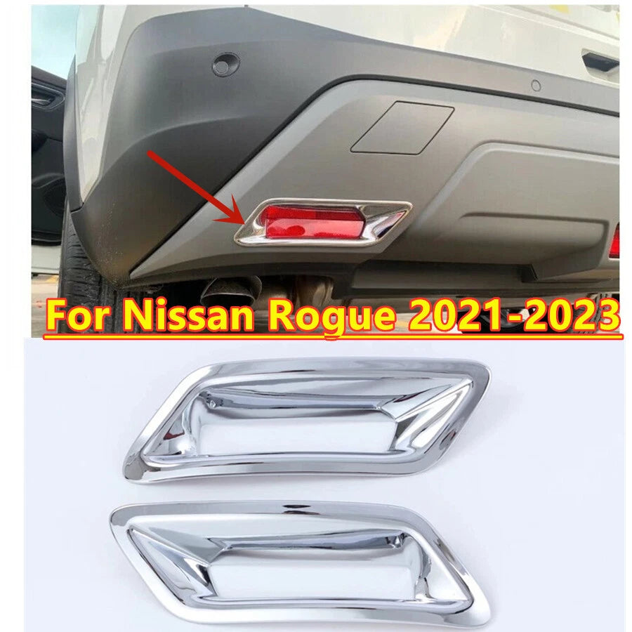 2 x Chrome Rear Fog Light Lamp Cover Decor Trim for Nissan Rogue (2021–2023)