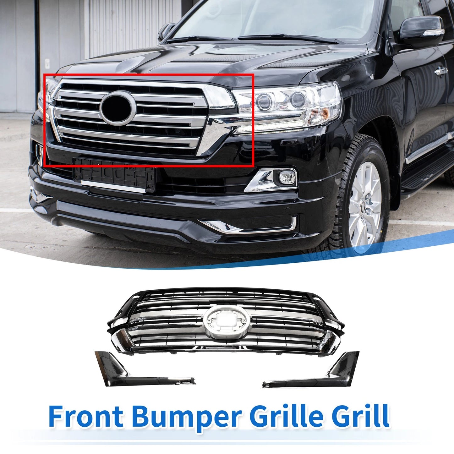 Front Upper Hood Bumper Grille / Chrome Silver Tone / Grille for Toyota Land Cruiser