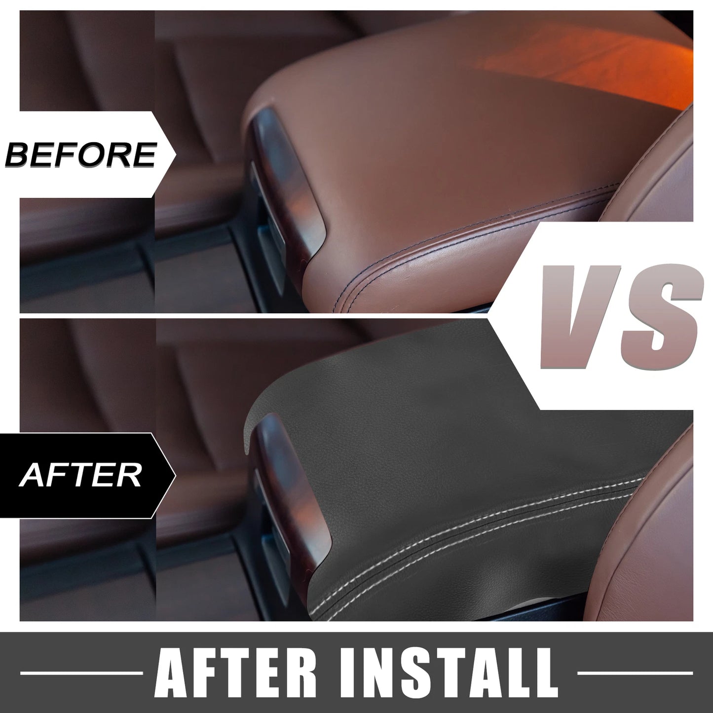 Car Center Console Armrest Cover for Toyota Camry (2012-2017) Black/Gray Stitches