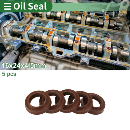 Oil Seal Rotary Shaft Seal FKM Rubber 16x24x4.5mm Brown 5 pcs for Make Model