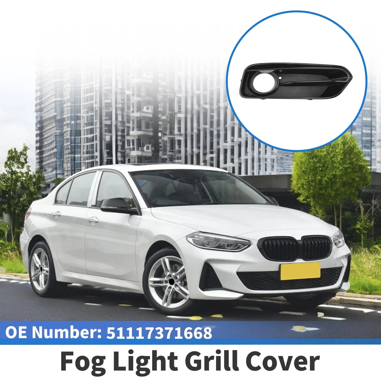 Front Right Fog Light Grill for BMW 1 Series (2015-2018) - 1 Pc Black