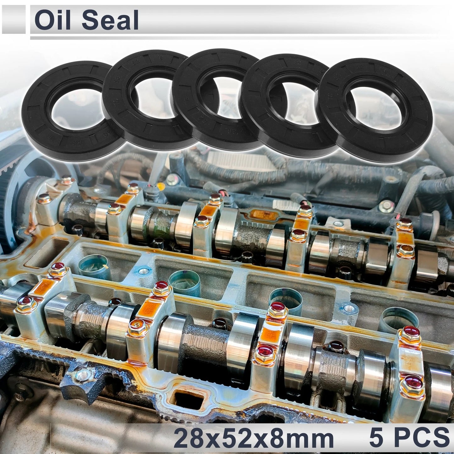 Oil Seal Rotary Shaft Seal TC Seal Ring Nitrile Rubber 28x52x8mm Black 5 Pcs
