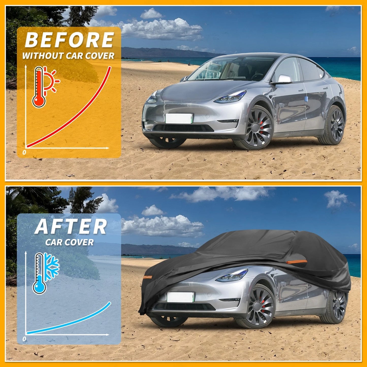 Waterproof All Weather Car Cover for Tesla Model Y (2020-2024) Black 210D-PU