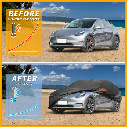 Waterproof All Weather Car Cover for Tesla Model Y (2020-2024) Black 210D-PU