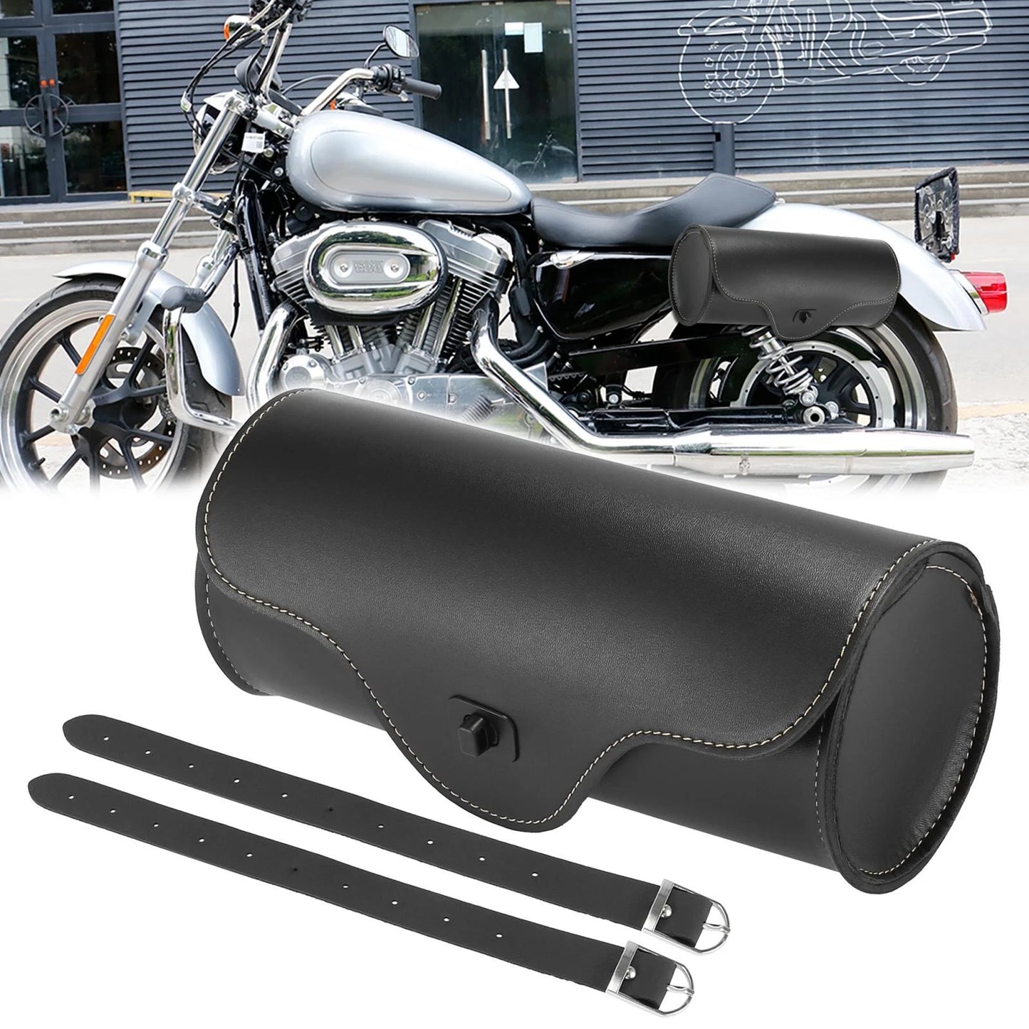 Handlebar Tool Bag for Motorcycle Waterproof Faux Leather