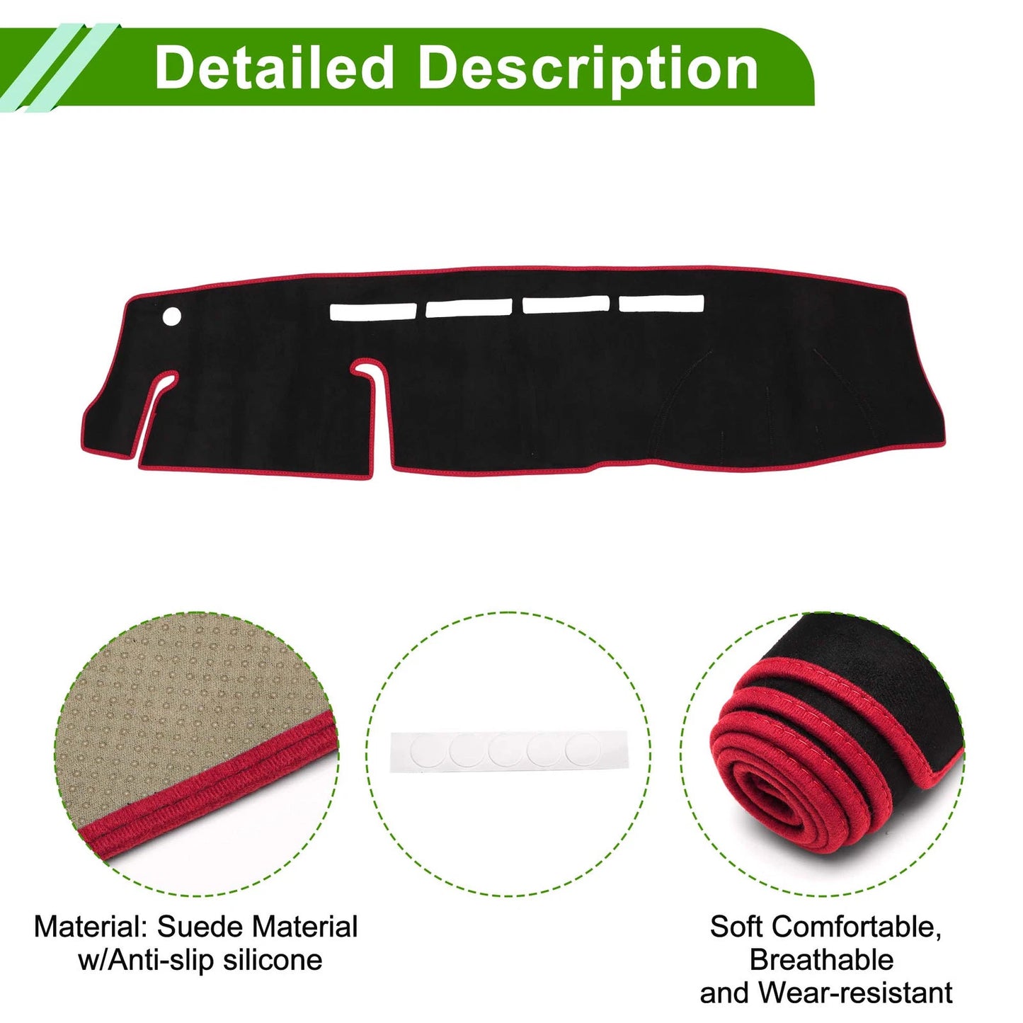 Dashboard Cover Mat for Toyota Hiace 200 (2004) - Sun Protector Pad Black Red