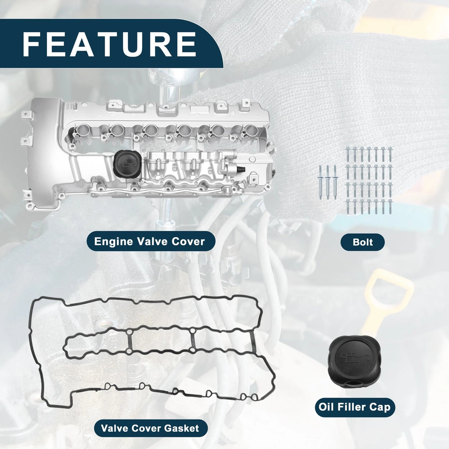 Engine Valve Cover with Gasket for BMW 135i (2008-2011) Silver Tone