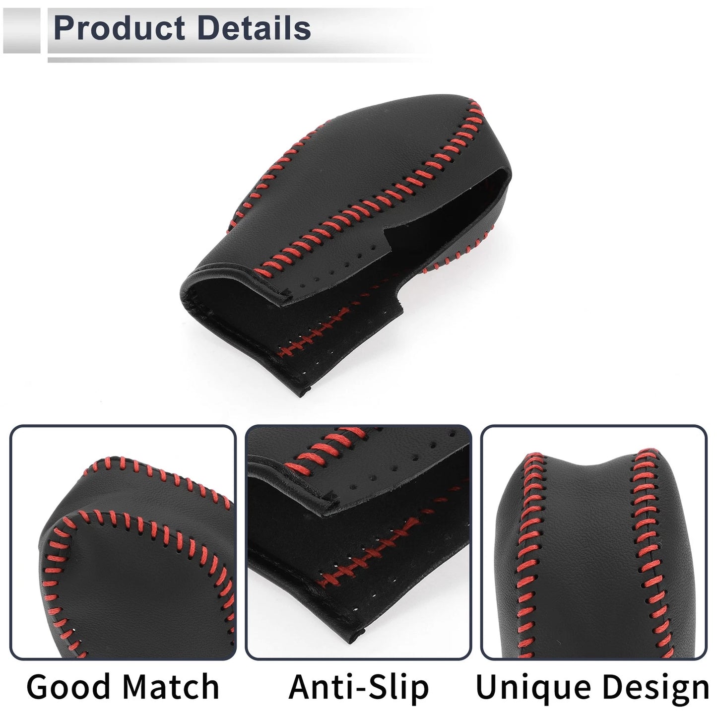 Car Gear Shift Knob Cover Black Red Faux Leather for Ford Fusion (2013-2016)