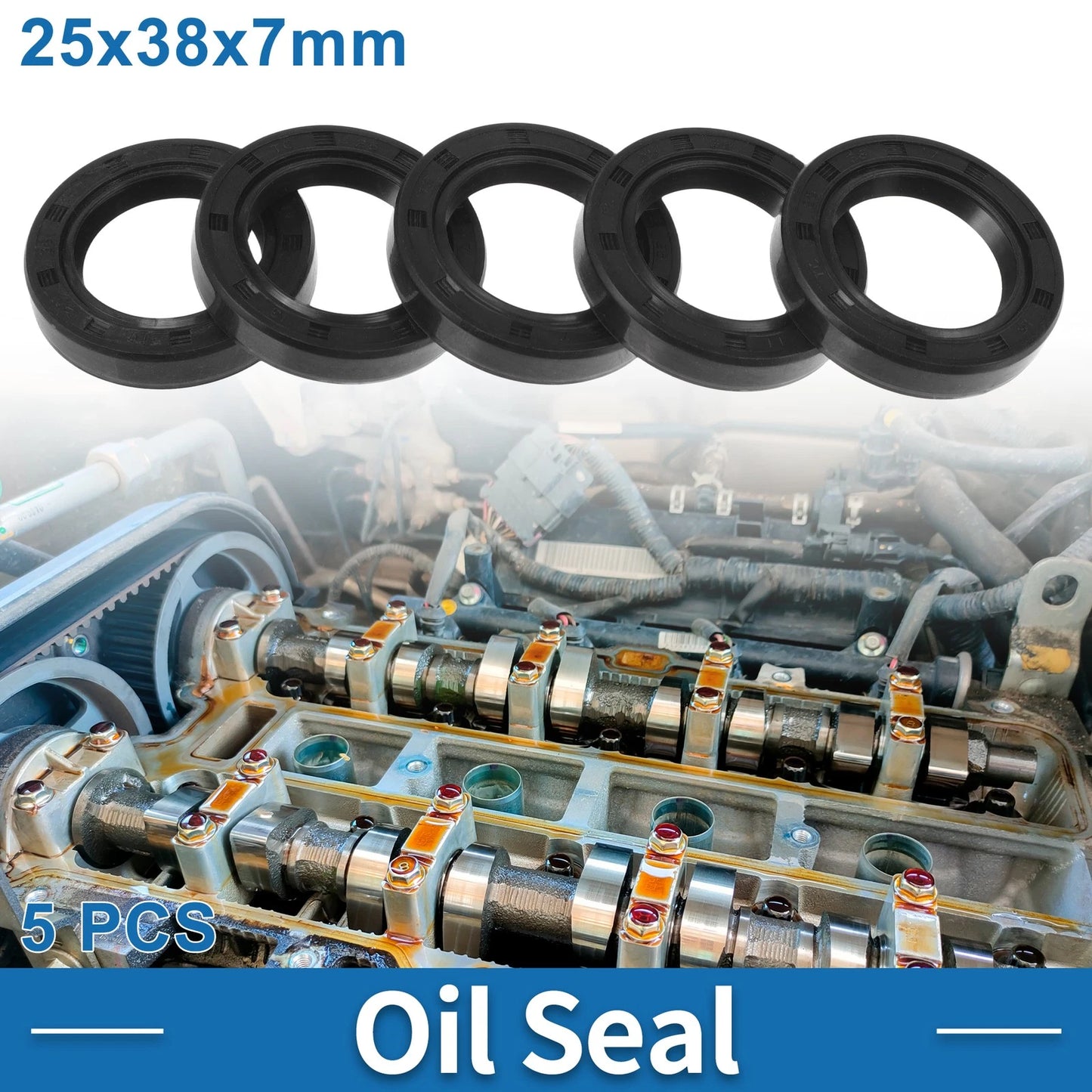 Oil Seal Seal Ring 25x38x7mm Rotary Shaft Seal Nitrile Rubber Black 5 Pcs