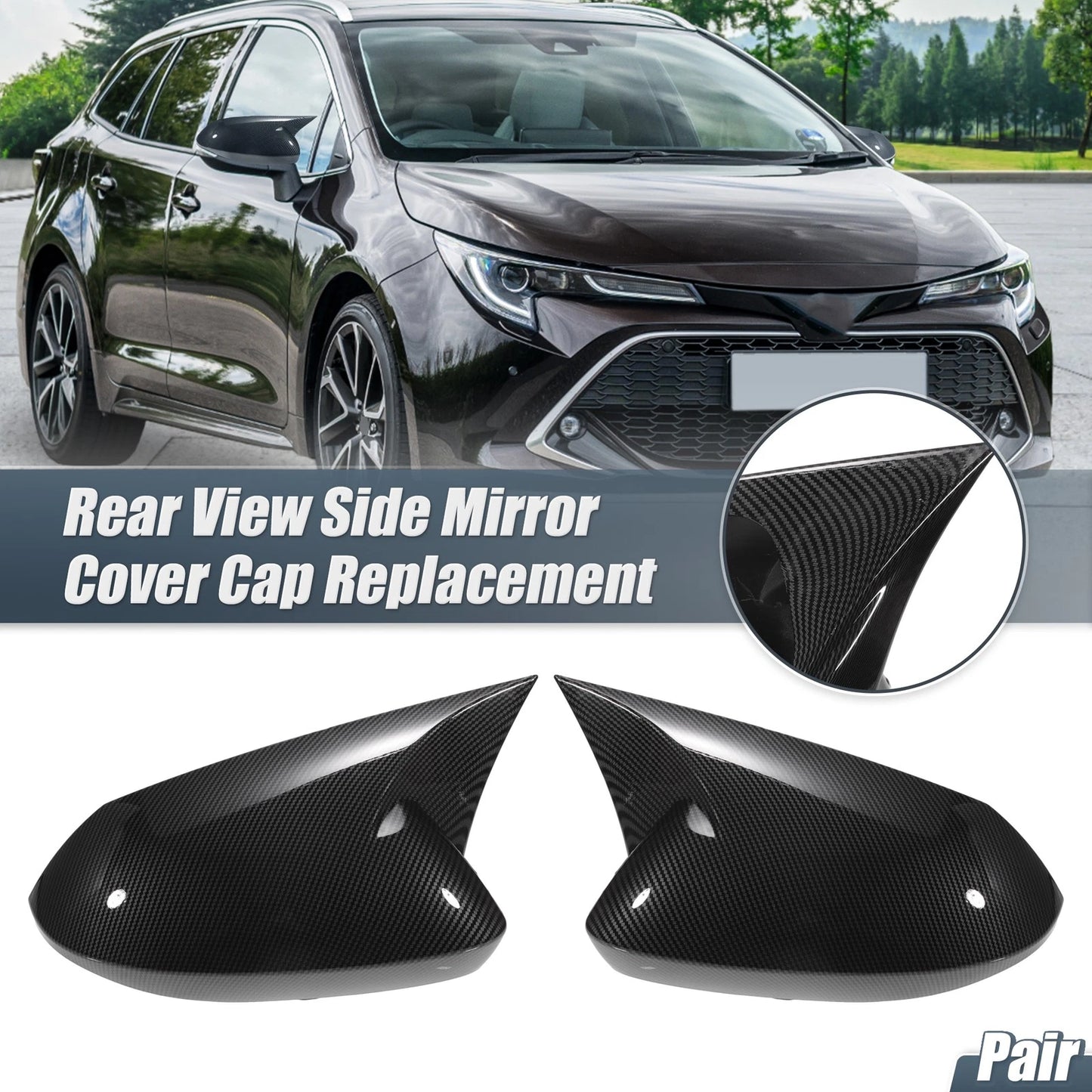 2 x Rearview Mirror Covers Overlay Carbon Fiber Pattern for Toyota Corolla