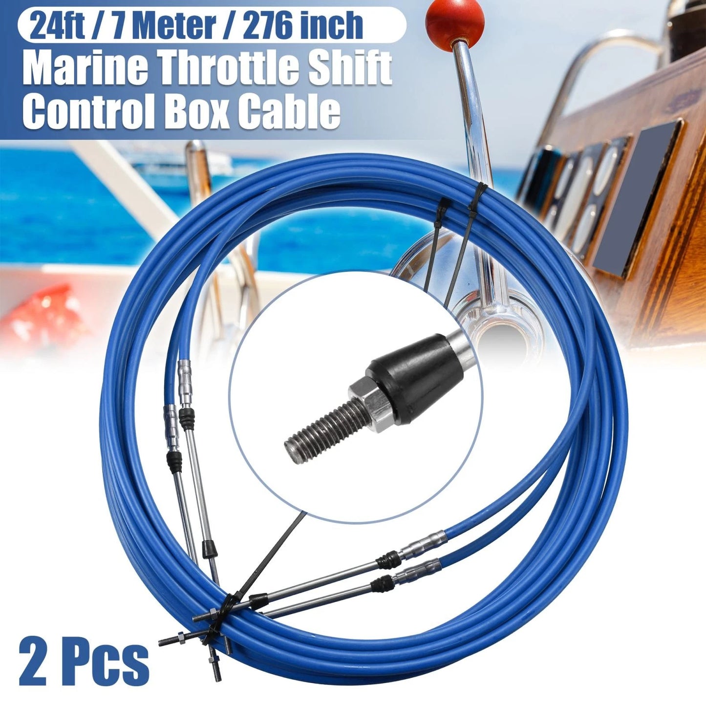 2pcs / 24ft Marine Shift Remote Control Box Cable for Yamaha Blue
