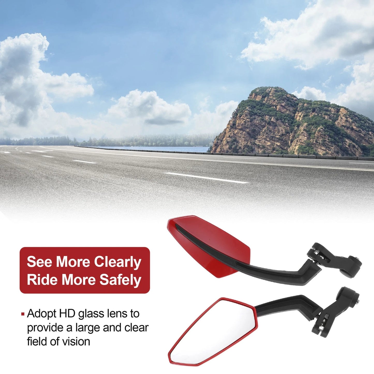 M8/M10 1 Set Side Rearview Mirrors Red Plastic for Motorcycle