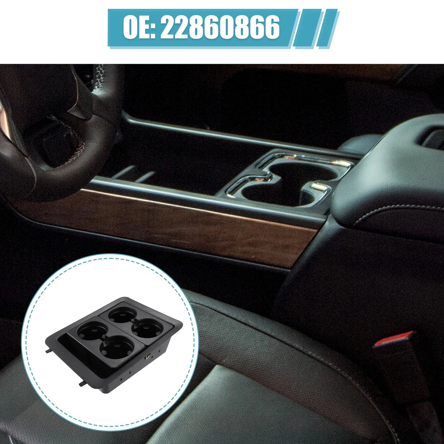 Center Console Cup Holder Bezel Black for Chevrolet Silverado 1500