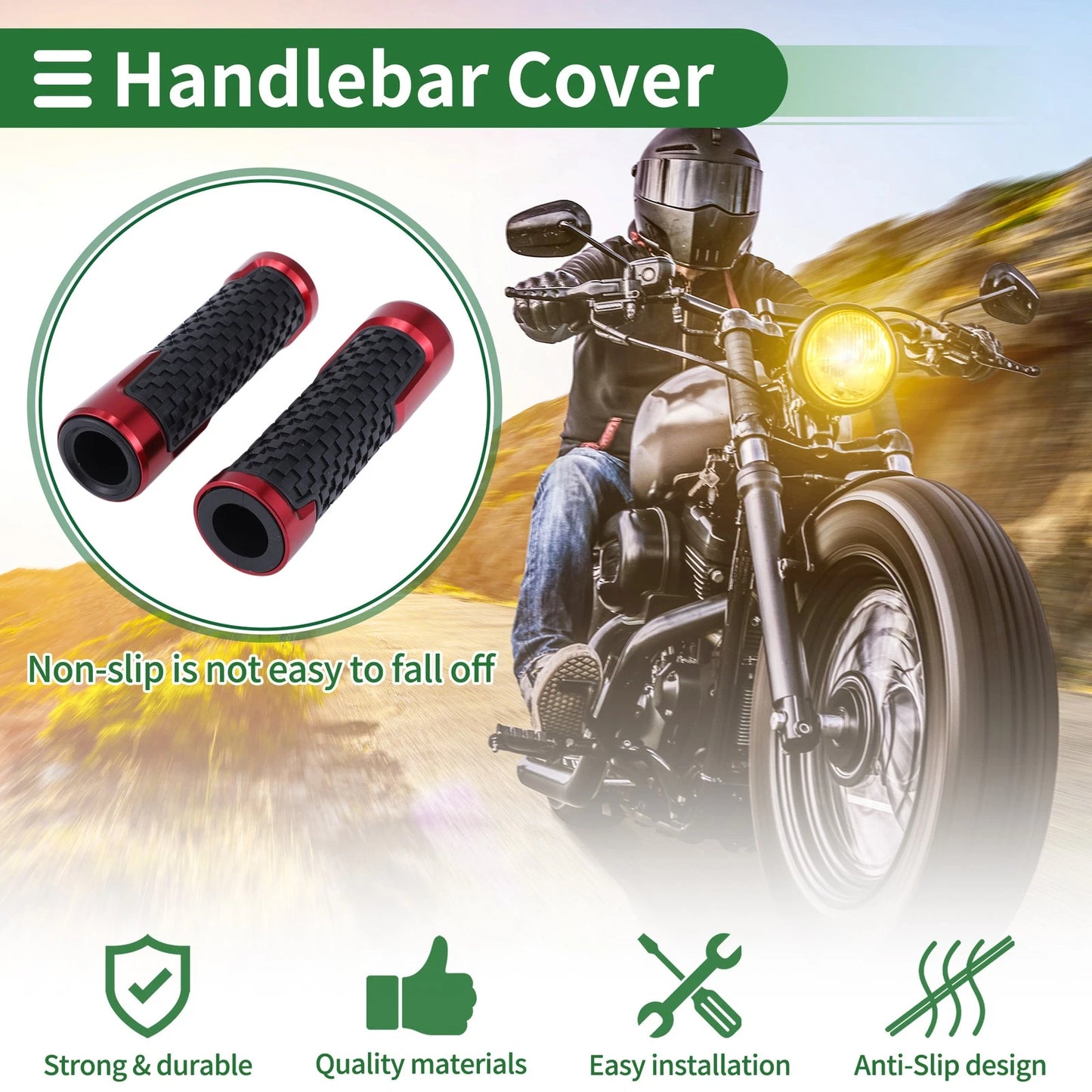 7/8" 22mm Hand Grips Cover Aluminum Alloy Rubber Red for Motorcycle