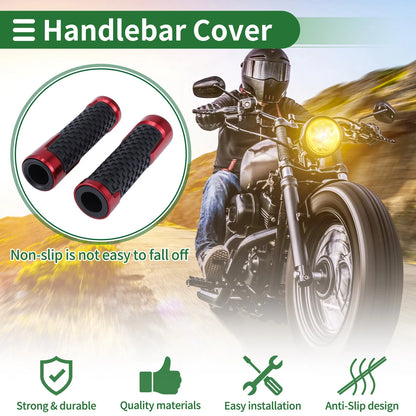 7/8" 22mm Hand Grips Cover Aluminum Alloy Rubber Red for Motorcycle