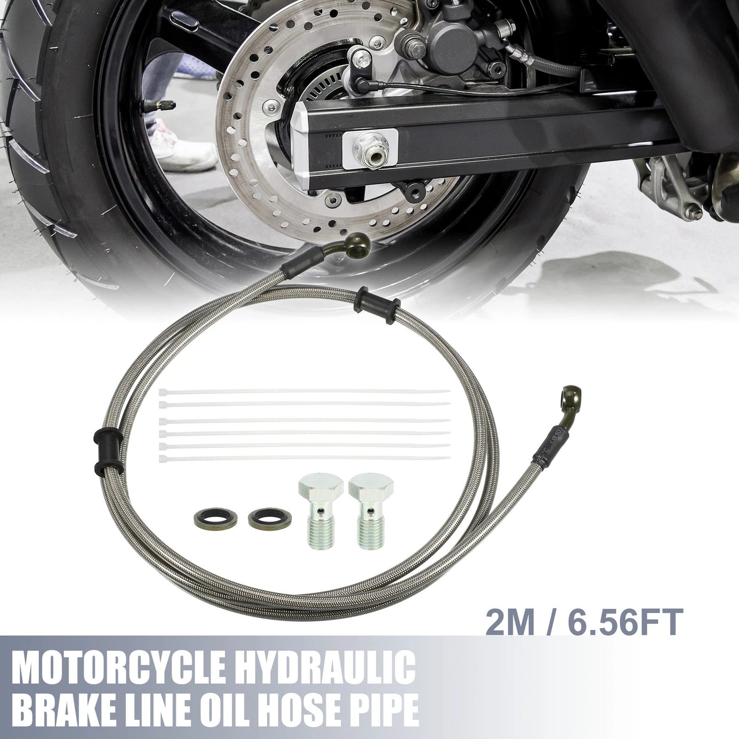 Set 2m 6.56ft Motorcycle Hydraulic Brake/Clutch Line Hose with Screws