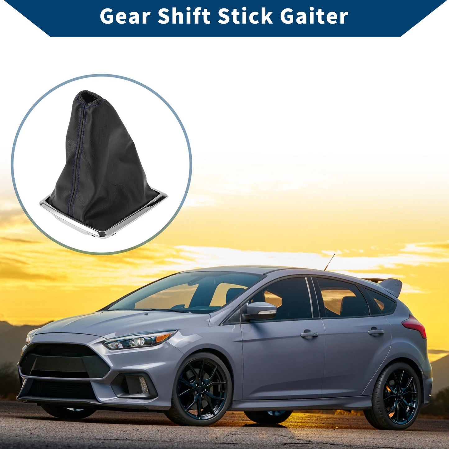 Car Gear Shift Stick Gaiter Black Blue Leather for Ford Focus (2005-2012)
