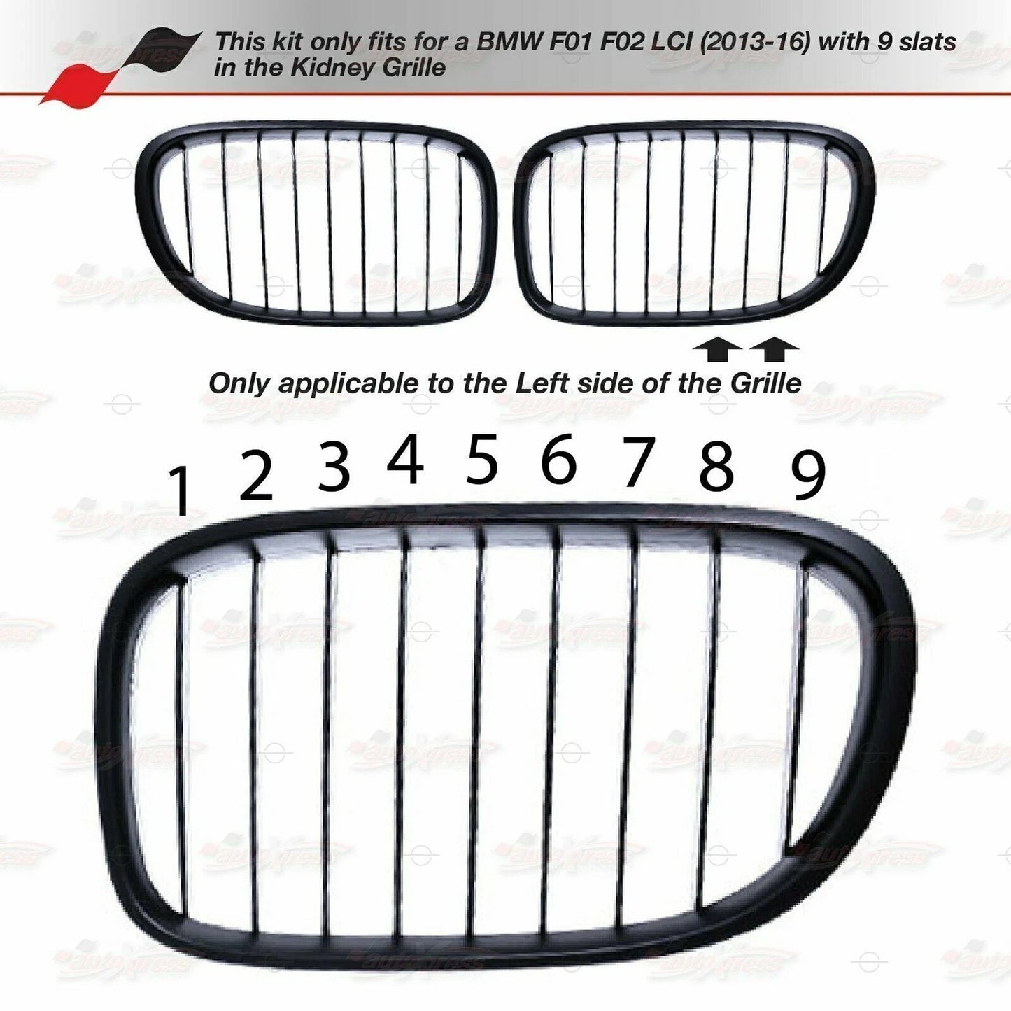 9 BAR Kidney Grille Covers for BMW 7 Series F01 F02 (2013-2016)