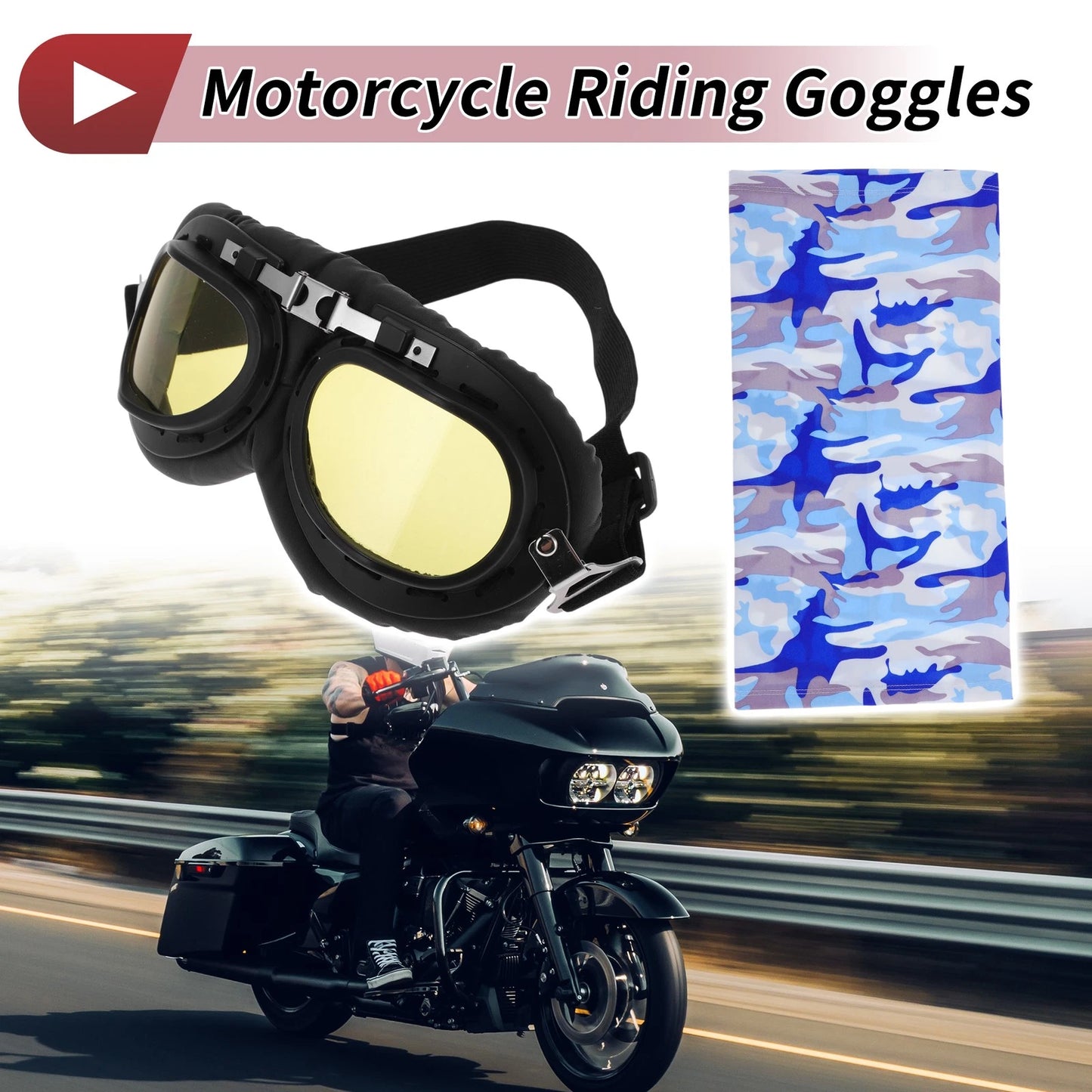 Set 1 x Motorcycle Riding Goggles Yellow Lens Black Frame for Motorcycle