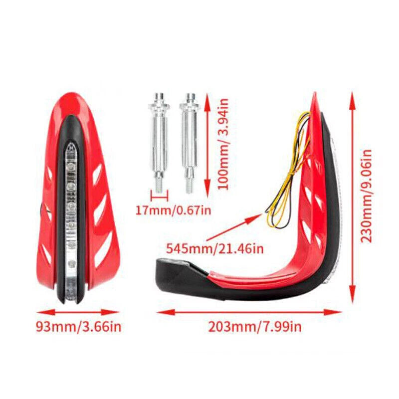 Motorcycle Handguards 2 x LED Lights for Universal ATV Enduro, Red