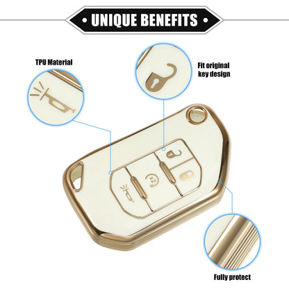4 x Button Key Fob Shell Cover with Keychain for Jeep Wrangler (2018-2022)