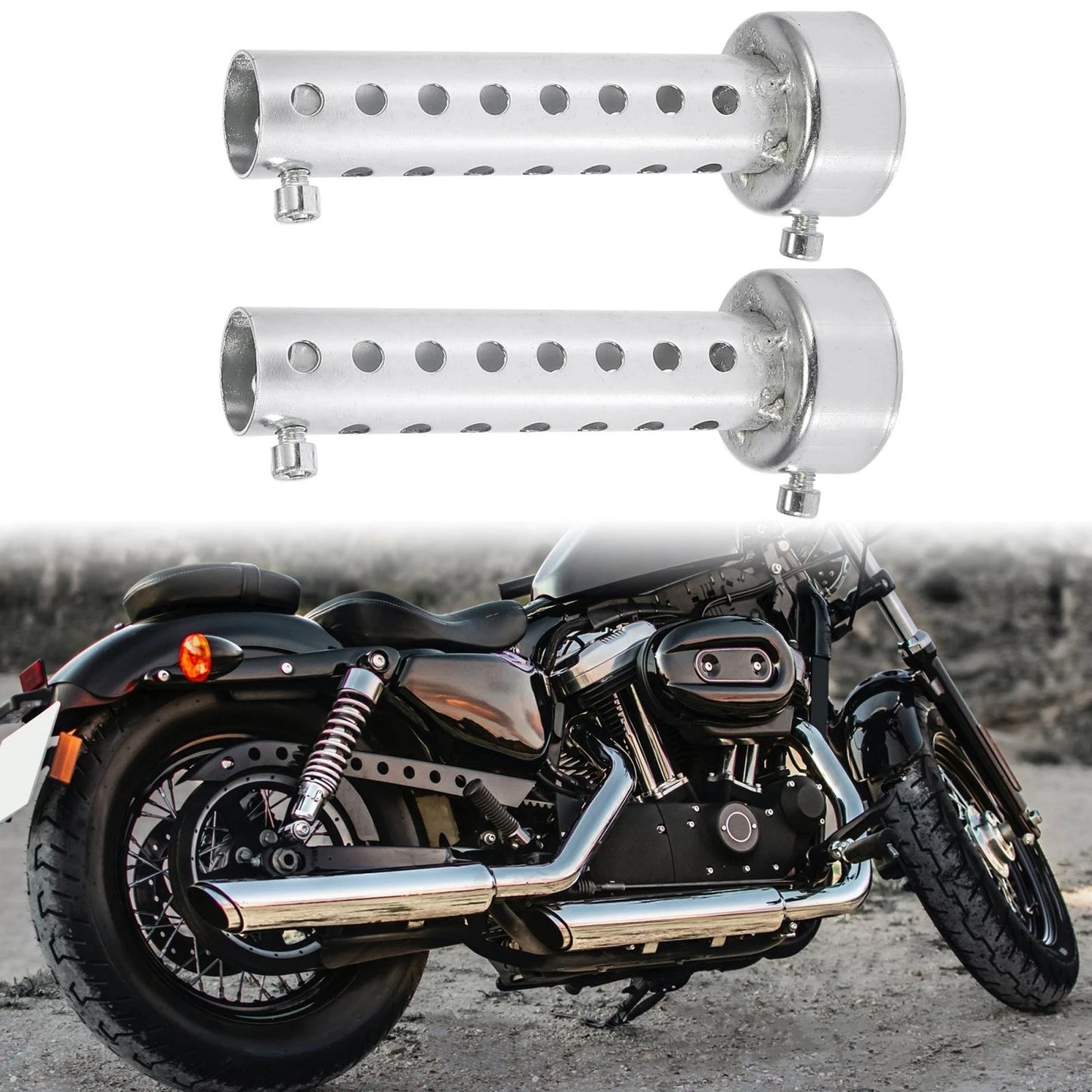 2x 45mm Motorcycle Exhaust Silencer Muffler Pipe Silver Tone for All Models