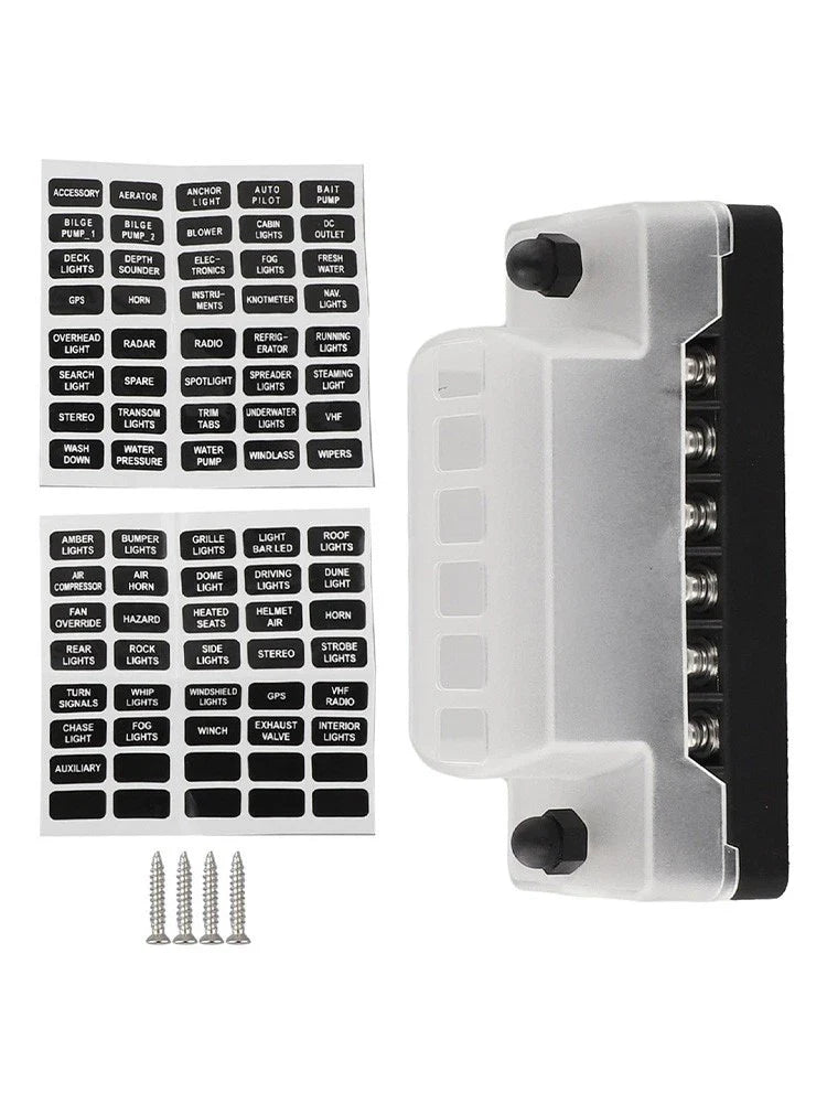 6 Way Car Fuse Box for Vehicles/Boats Compatible with 1A-20A Blade Fuses