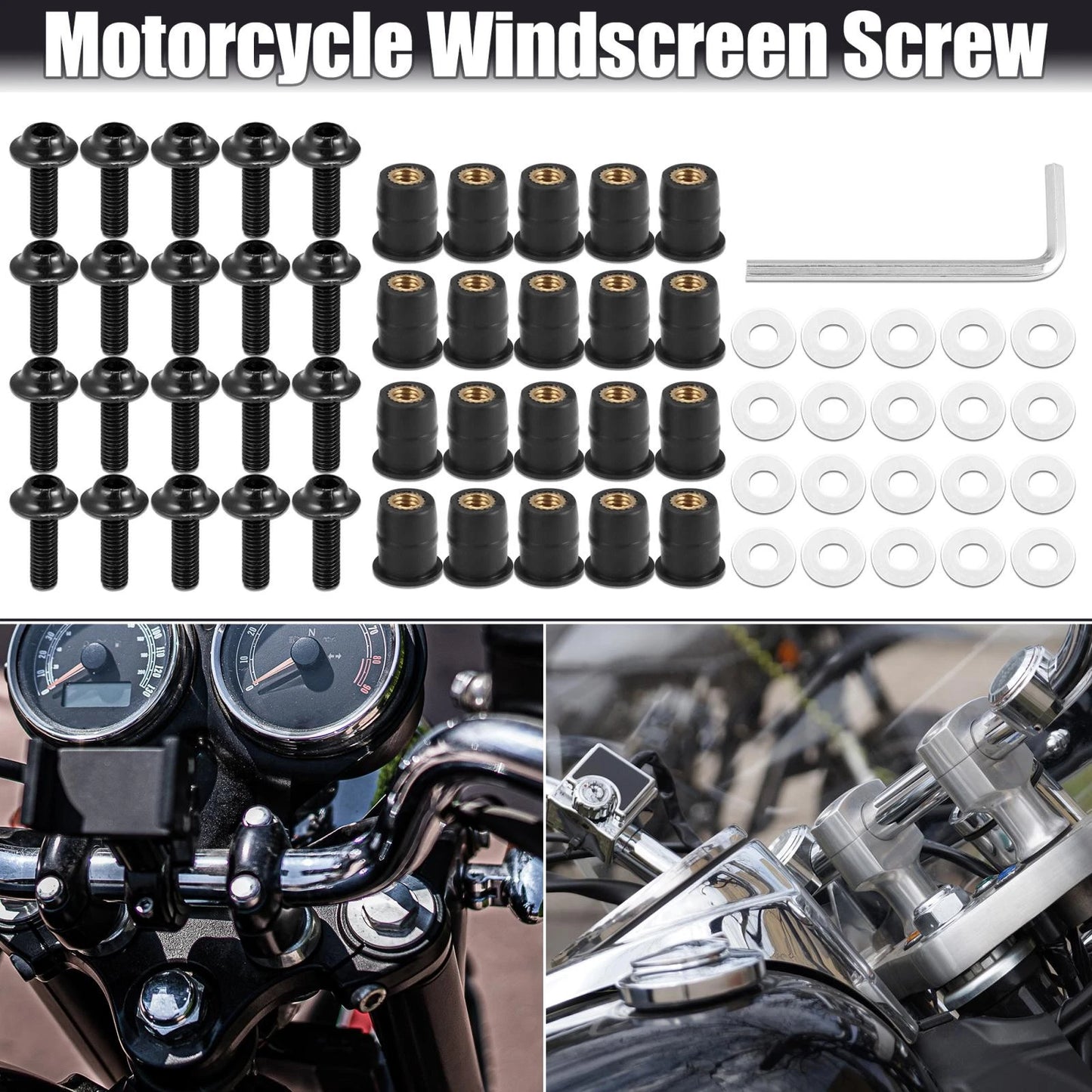 20pcs M5 5mm Windscreen Screw Bolt Black for Motorcycle