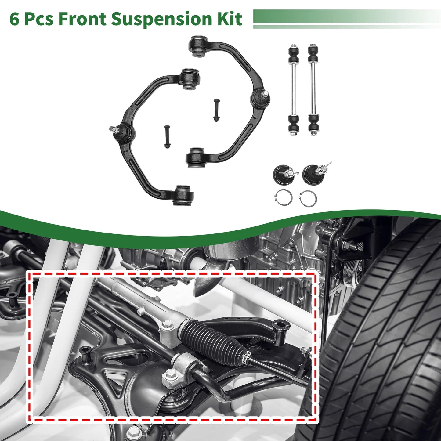 6 Pcs Front Upper Control Arms for Ford Ranger (1998-2011) 2WD
