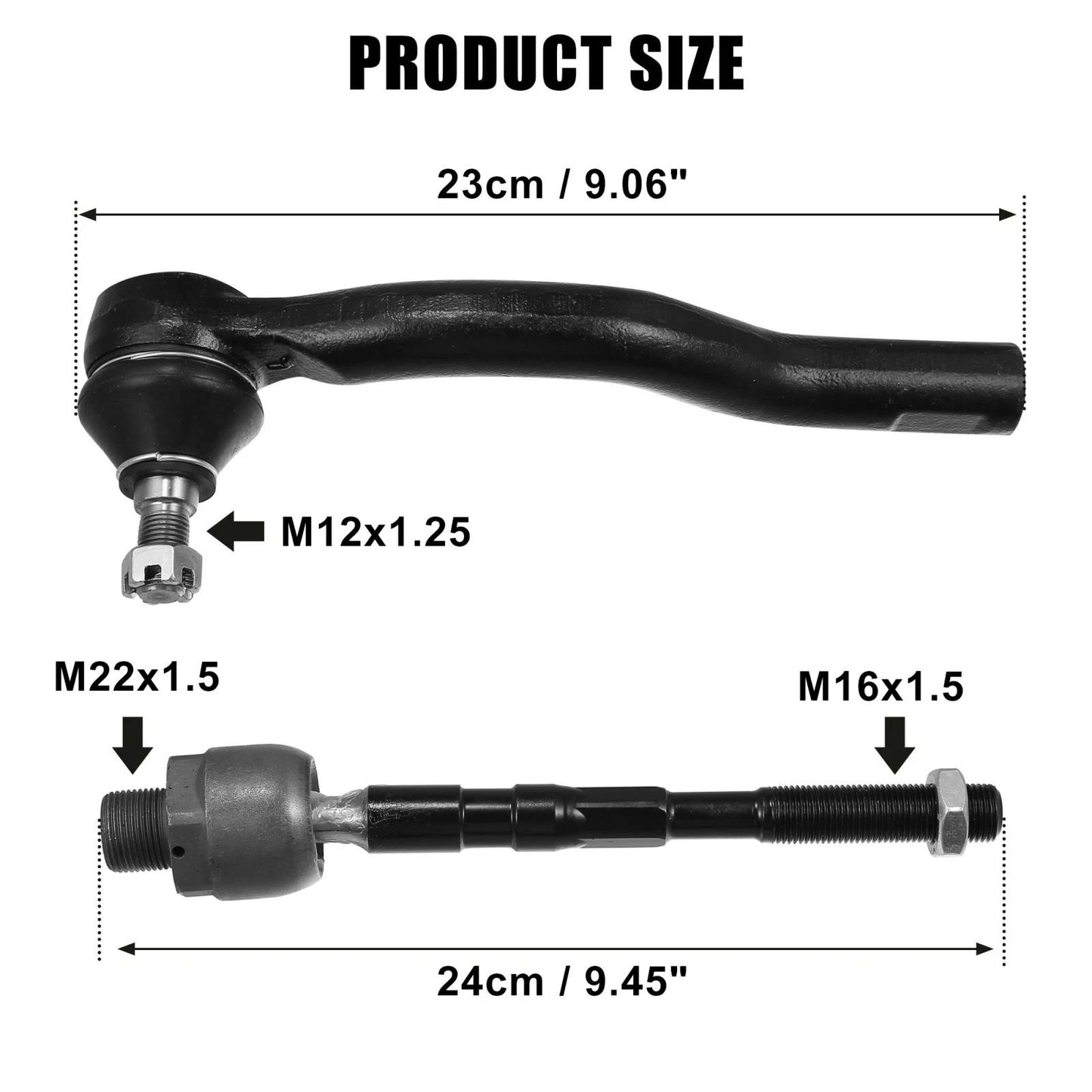 4 x Front Inner Outer Tie Rod Ends for Lincoln MKX, Ford (2007-2015)