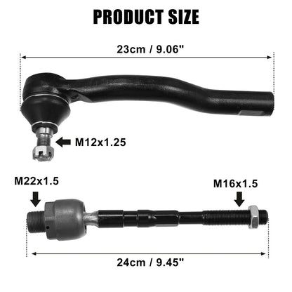4 x Front Inner Outer Tie Rod Ends for Lincoln MKX, Ford (2007-2015)