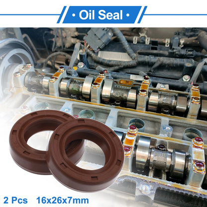 Oil Seal 16x26x7mm Brown 2 Pcs for Rotary Shaft Seal FKM Rubber