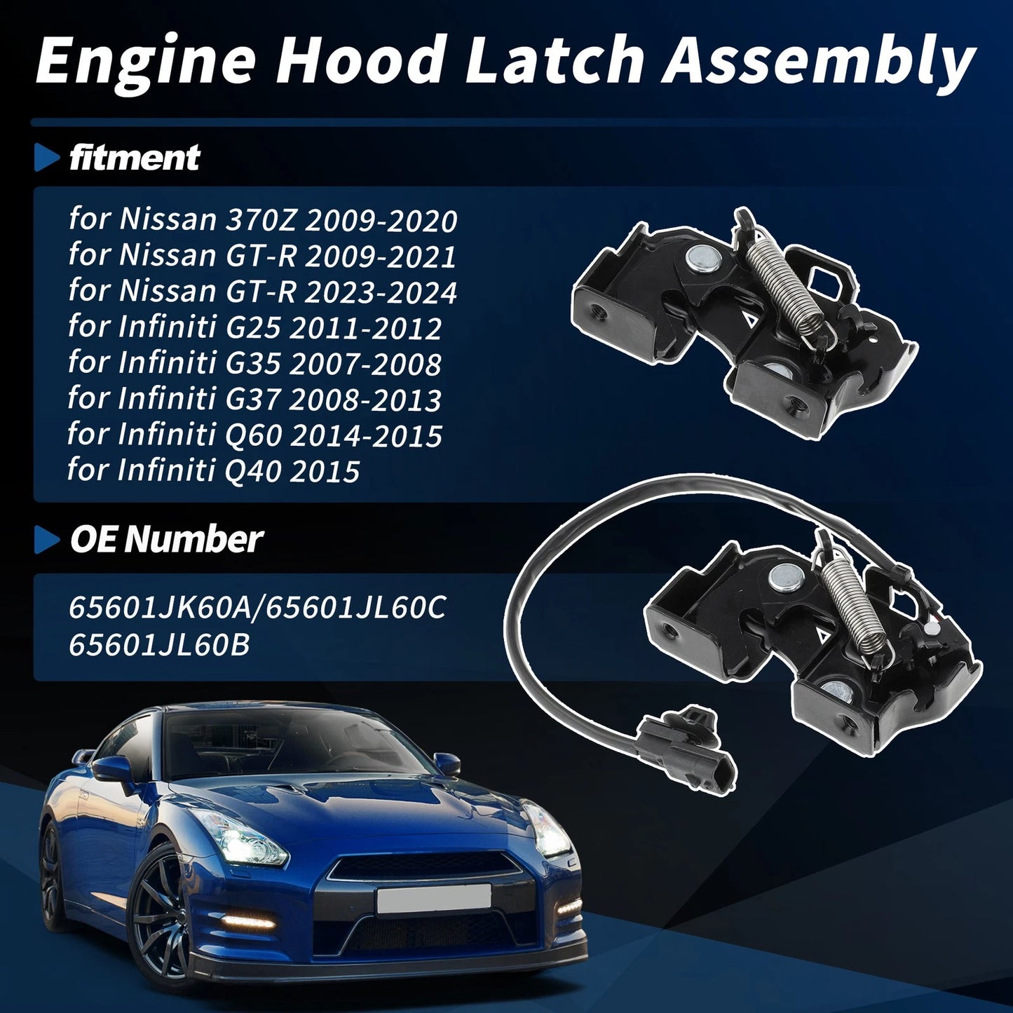 Hood Latch Assembly for Nissan GT-R (2009-2021)  65601JK60A/65601JL60C